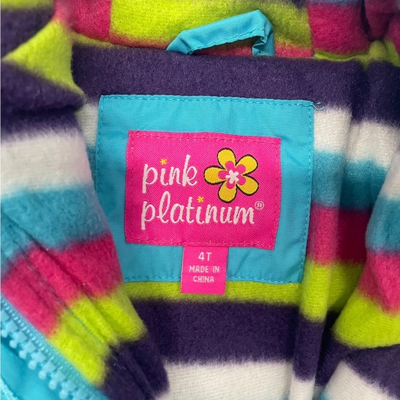 New Puffer Jacket with Hat and Rainbow Striped Scarf, Girls Size 4T - Aqua - Picture 10 of 10